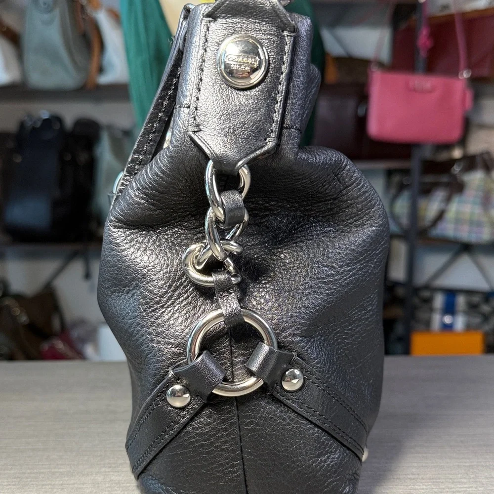 Coach Dark Gray/Black Leather Hobo Shoulder Bag - Picture 6 of 15